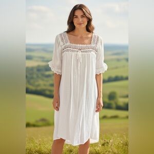 Indigo Rose White Cottagecore Boho Dress Size L